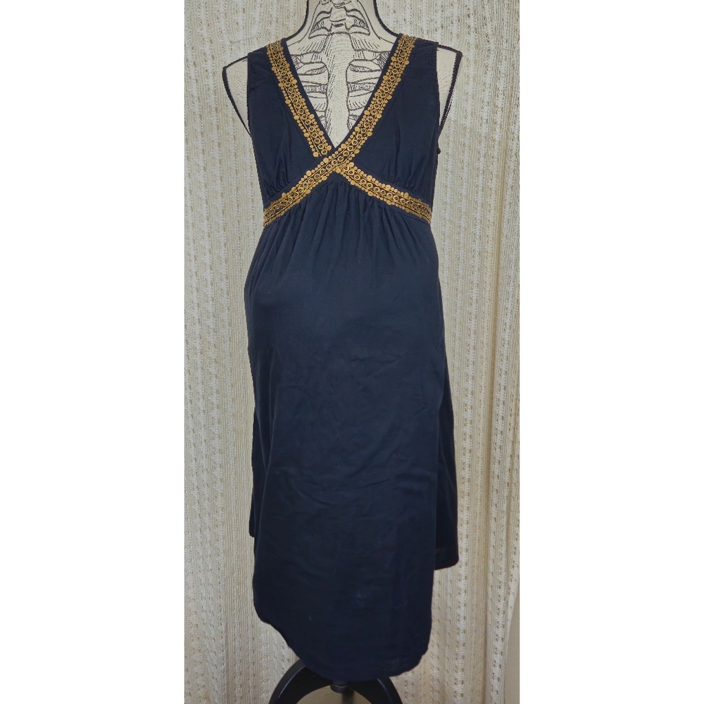 Motherhood Maternity Black Bronze Beaded Cotton Dress Size Medium